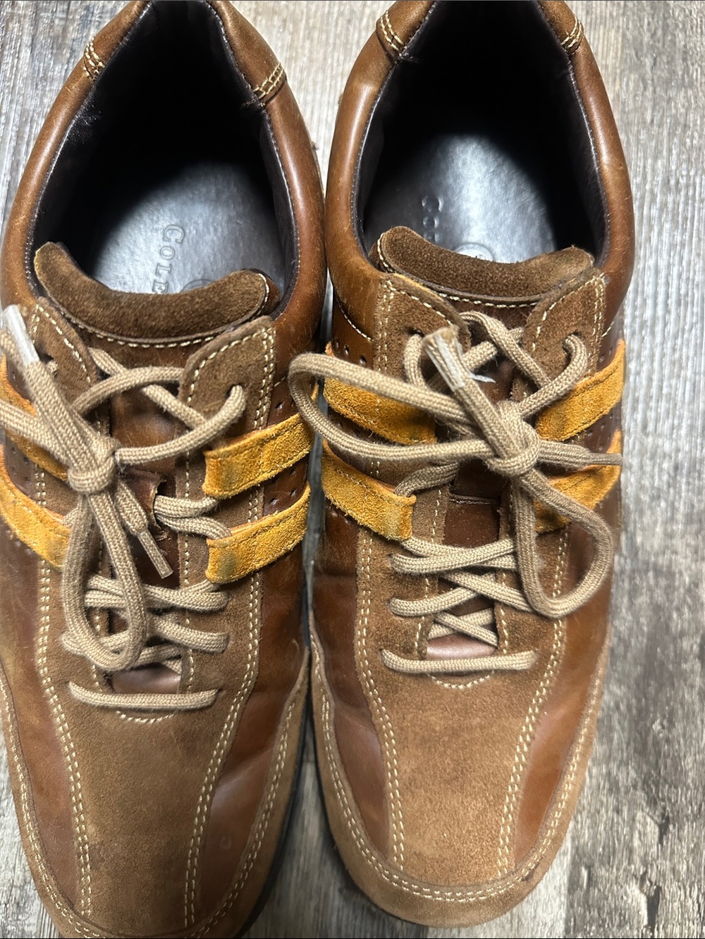 Cole Haan Brown Suede & Leather Sneakers with Mustard Stripes